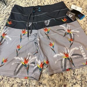 RBX Men's Tropical Black and Gray Swim Trunks